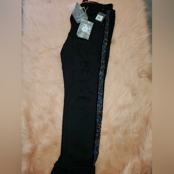 Unisex bling black denim Jeans size 36/32 - Picture 3 of 3